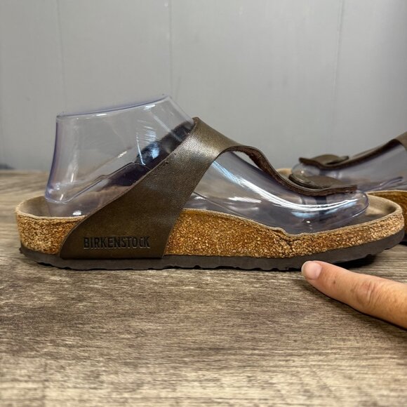 Birkenstock Gizeh Thong Strap Sandals Brown/Gold Leather Size 39 W8 - Picture 6 of 10